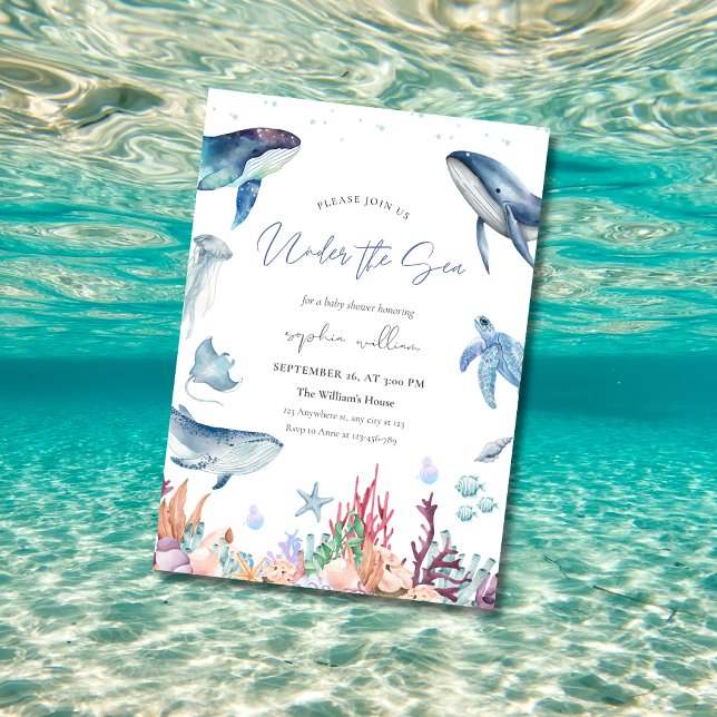 Invitation Fête de Bébé à l'Aquarelle Sous la Mer  (Créateur téléchargé)