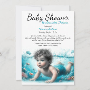 Invitation Fête de Bébé à l'Aquarelle Sous-Marin
