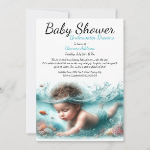 Invitation Fête de Bébé à l'Aquarelle Sous-Marin