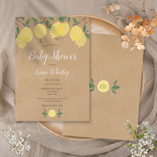 Invitation Fête de Bébé à l'Aquarelle sur le Thème de la Flor (Lemon Blossom Greenery Watercolour Baby Shower Invitation)