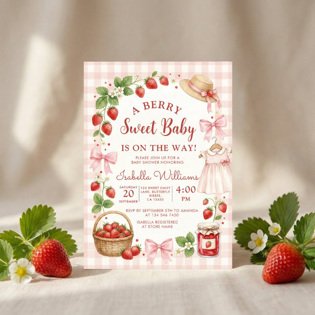 Invitation Fête de bébé à l'arc de fraise Premier Berry Sucré (Créateur téléchargé)