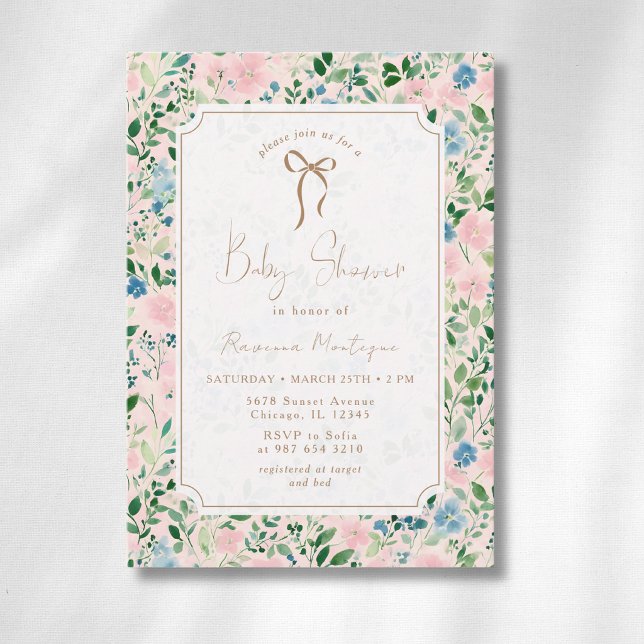 Invitation Fête de bébé à l'arc-en-ciel floral sarcelle vinta (Créateur téléchargé)