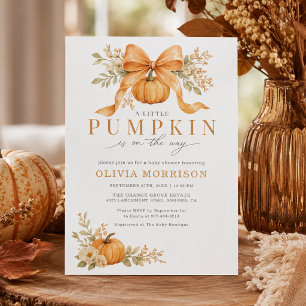 Invitation Fête de Bébé à l'Automne Citrouille avec Ruban Ora