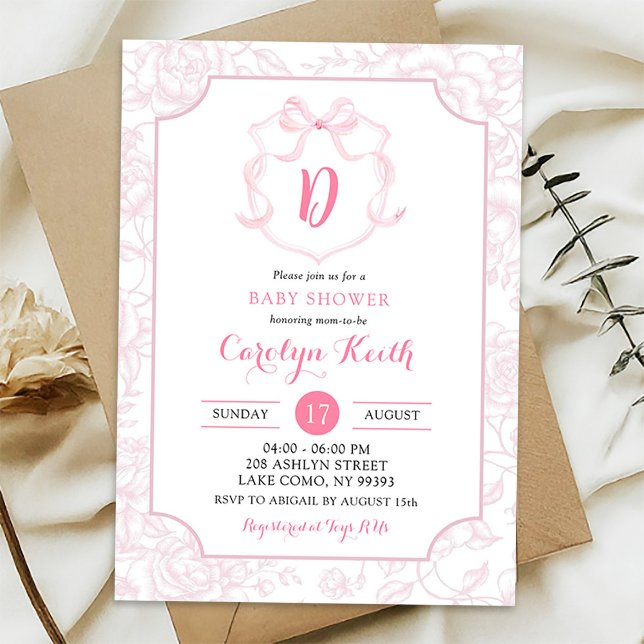 Invitation Fête de bébé à thème Blush Roseaux à ruban (Créateur téléchargé)