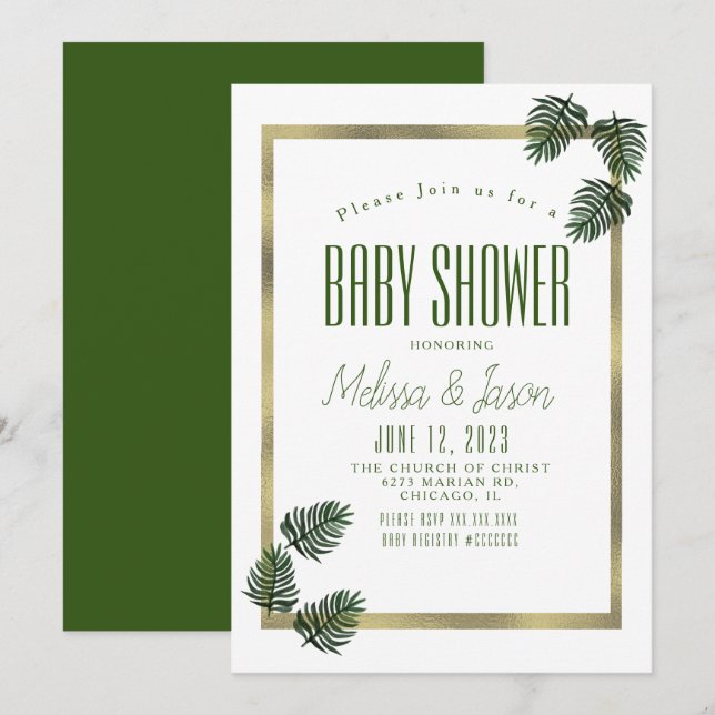 Invitation Fête de bébé à thème botanique tropical aquarelle  (Devant / Derrière)