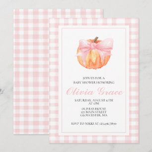 Invitation Fête de bébé à thème citrouille rose à ruban carre