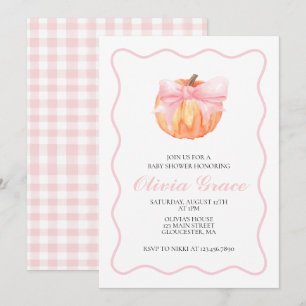 Invitation Fête de bébé à thème citrouille rose à ruban carre