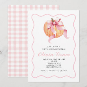 Invitation Fête de bébé à thème citrouille rose à ruban carre