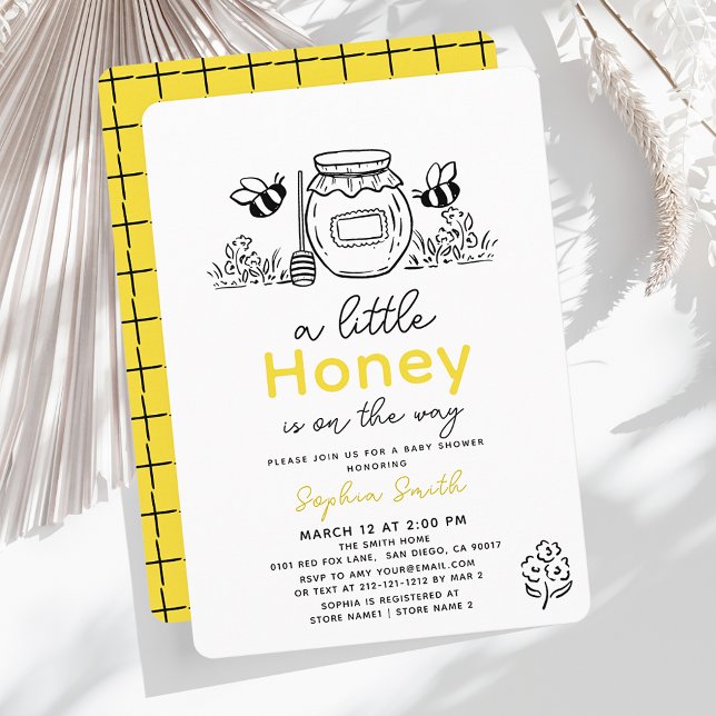 Invitation Fête de bébé abeille dessinée à la main Little Hon (Créateur téléchargé)