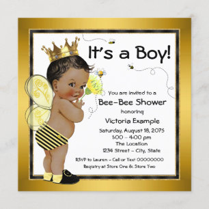 Invitation Fête de bébé abeille garçon afro-américain