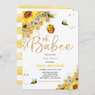 Invitation Fête de bébé abeille genre neutre floral Fête de b