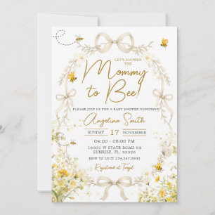 Invitation Fête de bébé abeille jaune florale pour future mam