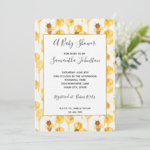 Invitation Fête de Bébé Abeilles à Miel Jaune Doré