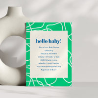 Fête de Bébé Abstraite Verte Bleue Bonjour Moderne