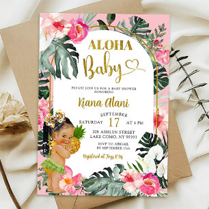 Invitation Fête de bébé Aloha Florale Tropicale Rose Ananas