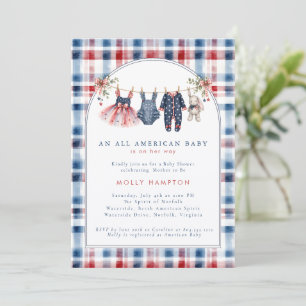 Invitation Fête de bébé américaine sur un fil à linge patriot