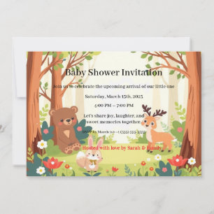 Invitation Fête de Bébé Amis de la Forêt Enchantée