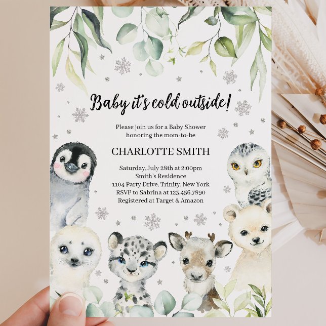 Invitation Fête de Bébé Animaux Arctiques d'Hiver (Créateur téléchargé)