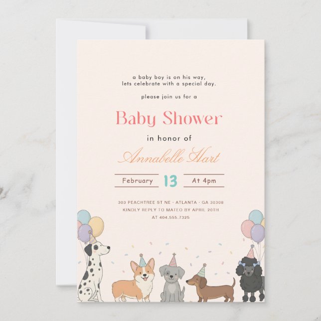 Invitation Fête de Bébé Animaux Chiot Mignon Fête (Devant)