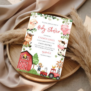 Invitation Fête de Bébé Animaux de Ferme à la Grange