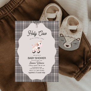 Invitation Fête de Bébé Animaux de la Ferme à Carreaux Neutre