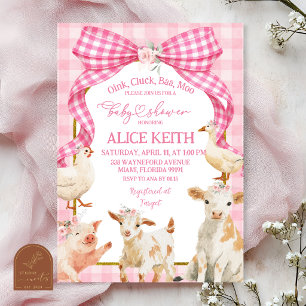 Invitation Fête de bébé animaux de la ferme à noeud en vichy