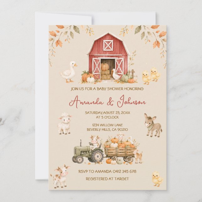 Invitation Fête de bébé animaux de la ferme de la basse-cour (Devant)