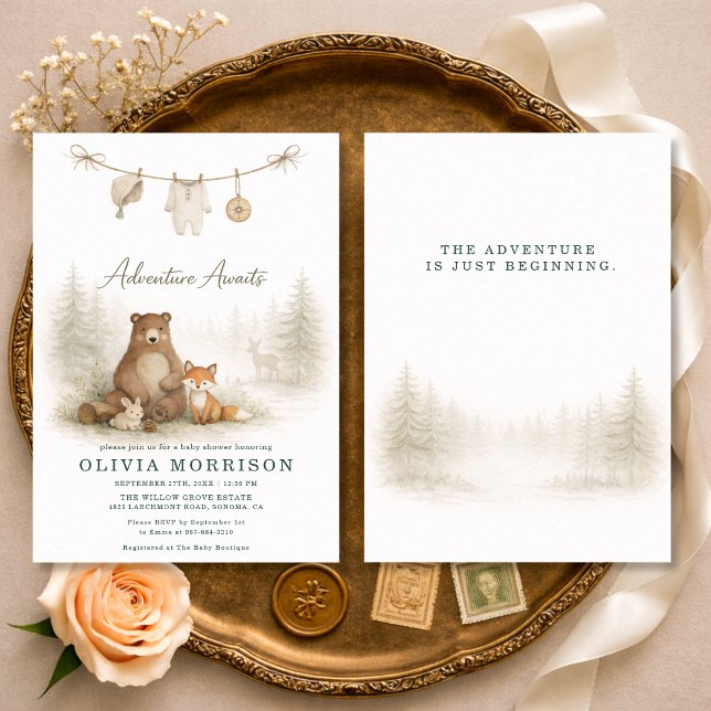 Invitation Fête de Bébé Animaux de la Forêt Aventure Attend (Créateur téléchargé)