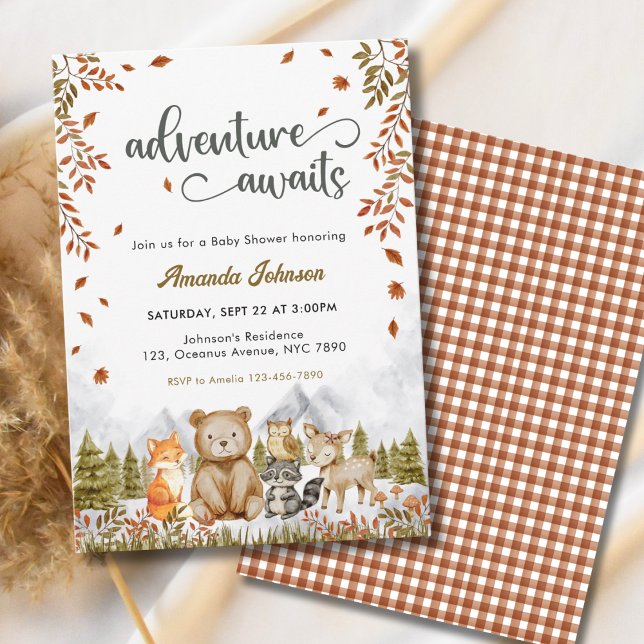 Invitation Fête de Bébé Animaux de la Forêt Aventure Attend (Créateur téléchargé)