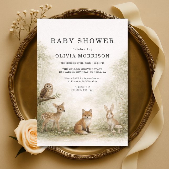 Invitation Fête de Bébé Animaux de la Forêt de Bois (Créateur téléchargé)