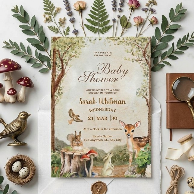 Invitation Fête de Bébé Animaux de la Forêt Enchantée (Créateur téléchargé)