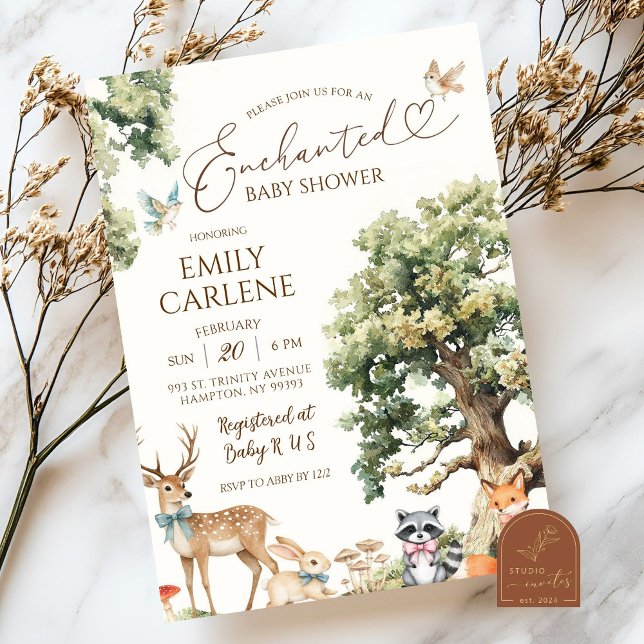 Invitation Fête de Bébé Animaux de la Forêt Enchantée (Créateur téléchargé)