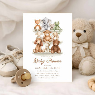 Invitation Fête de Bébé Animaux de la Nurserie Neutre
