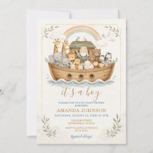 Invitation Fête de Bébé Animaux de l'Arche à l'Aquarelle