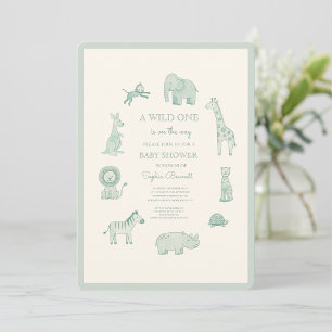 Invitation Fête de Bébé Animaux de Safari Aquarelle Bleu Past