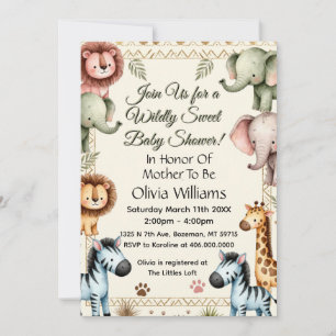 Invitation Fête de Bébé Animaux de Safari Mignons
