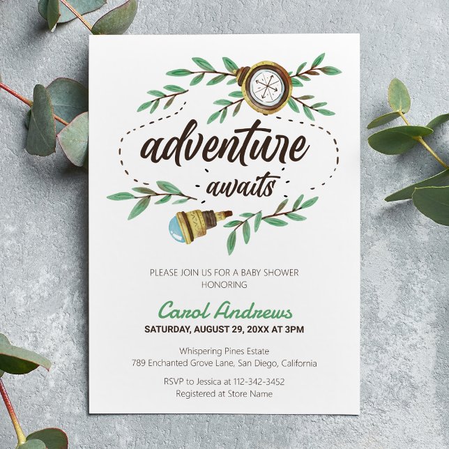 Invitation Fête de Bébé Aquarelle Aventure en Attente (Créateur téléchargé)
