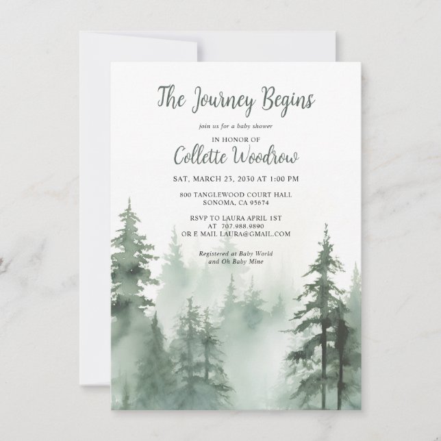 Invitation Fête de Bébé aquarelle aventureuse en forêt (Devant)