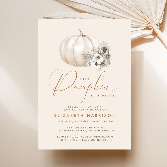Invitation Fête de bébé aquarelle florale citrouille bohème (Boho Pumpkin Florals Watercolor Baby Shower Invitation)