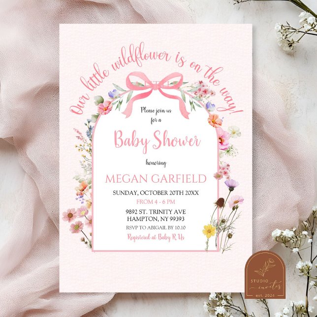 Invitation Fête de Bébé Arc de Printemps Fleur Sauvage Coquet (Créateur téléchargé)
