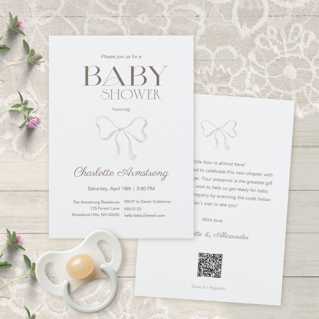 Invitation Fête de Bébé Arc-en-Ciel Bleu Poussiéreux Léger à  (Subtle Dusty Blue Watercolor Bow Baby Shower Invitation ©Susanne Sachers - Sunny Mind 🌞)