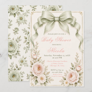 Invitation Fête de Bébé Arc-en-Ciel de Sauge Florale avec un