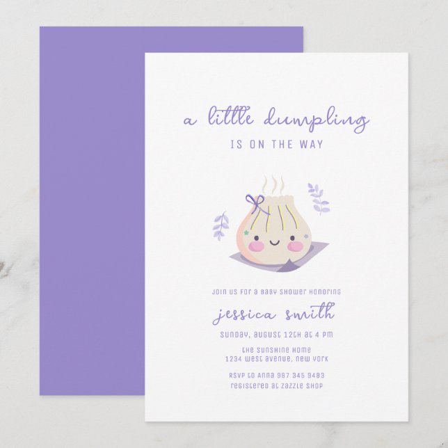 Invitation Fête de bébé Arc-en-ciel Kawaii Bow Dumpling Fille (Devant / Derrière)
