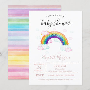 Invitation Fête de bébé arc-en-ciel rayures colorées aquarell