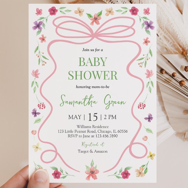 Invitation Fête de Bébé Arc-en-ciel Rose Coquette (Créateur téléchargé)