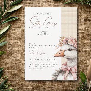 Invitation Fête de Bébé Arc-en-ciel Silly Goose Brun Gingham