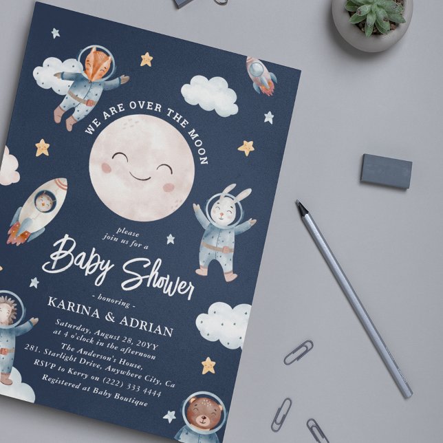 Invitation Fête de Bébé Astronaute dans la Lune (Créateur téléchargé)