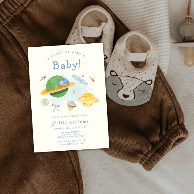 Invitation Fête de Bébé Astronaute de l'Espace Extérieur  (Outer Space Astronaut Spaceship Baby Shower Invitation)