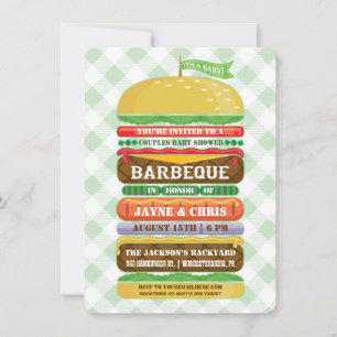 Invitation Fête de bébé au BBQ avec hamburger empilé pour gar