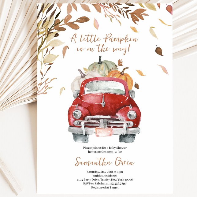 Invitation Fête de Bébé au Camion de Citrouilles Rouges (Créateur téléchargé)